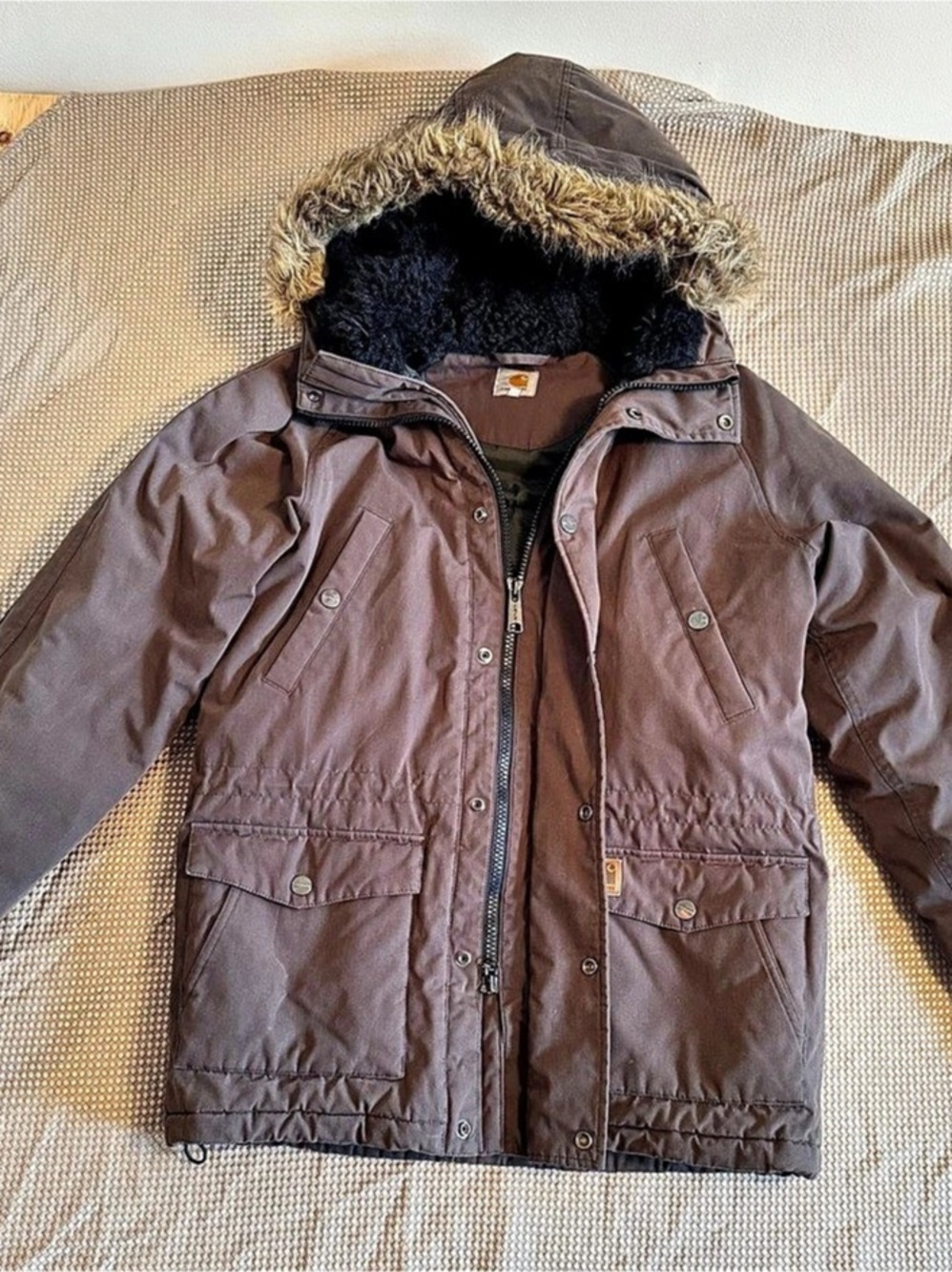 Carhartt Trapper Parka Brown Hooded Jacket Size Medium